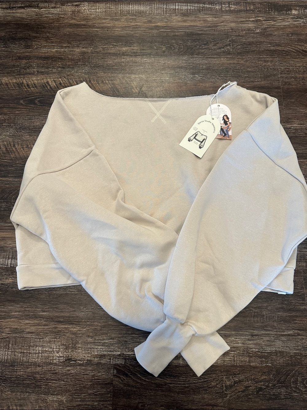 BLOGILATES Neutral Cropped Off Shoulder Sweatshirt with Tags